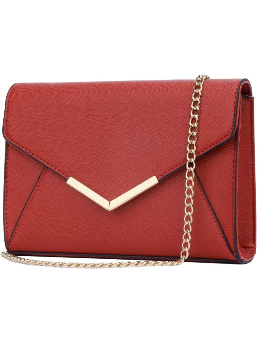 Women A Red Faux Leather Envelope Clutch Purse Crossbody Chain Evening Bag